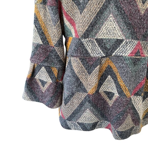 Damee Peplum Button Sweater Jacket Sz S Flare Sleeve Geometric Artsy Lagenlook - Picture 9 of 13